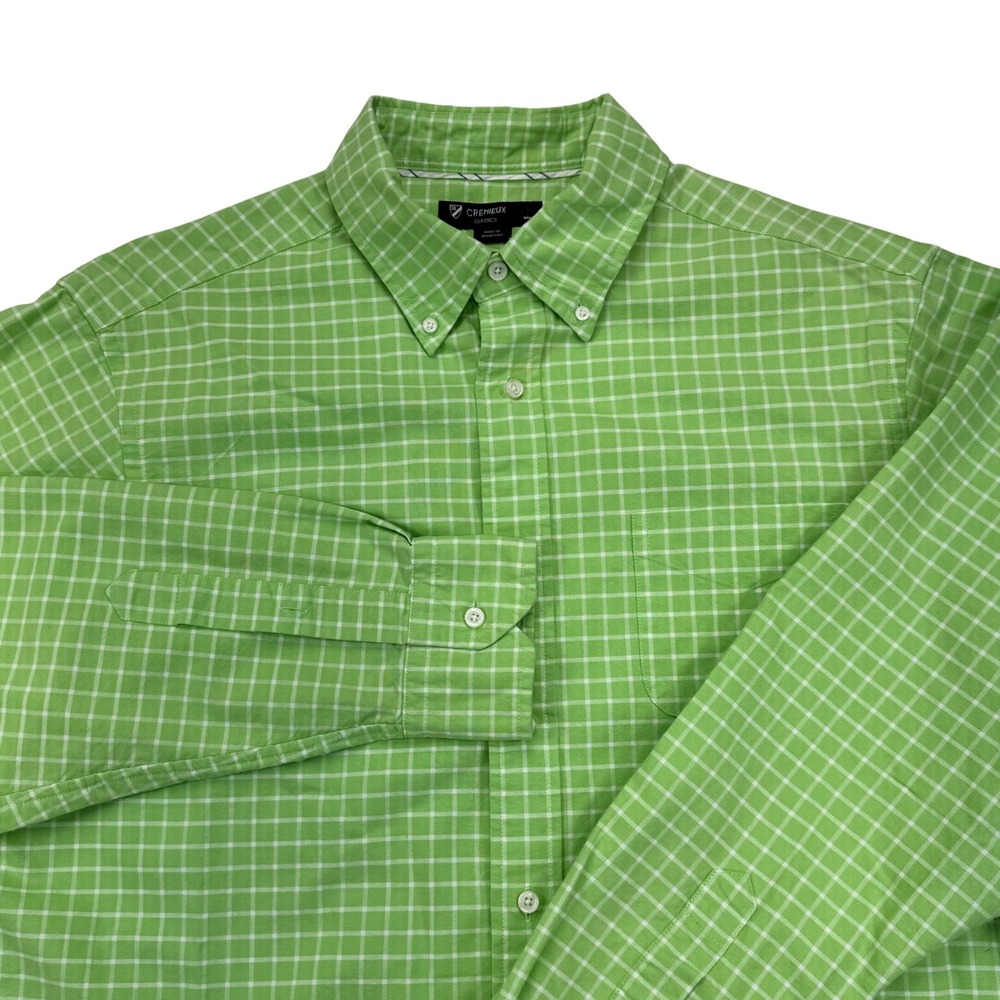 Cremieux Classics Mens Large Green White Check Cotton Button Down Shirt L/S